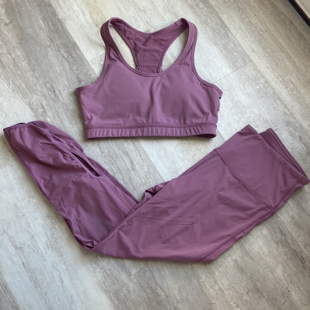 Dusty Rose Leggings and Sport Bra Set